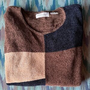 Carolyn Taylor Brown Black Tan Colorblock Pullover Sweater S or M